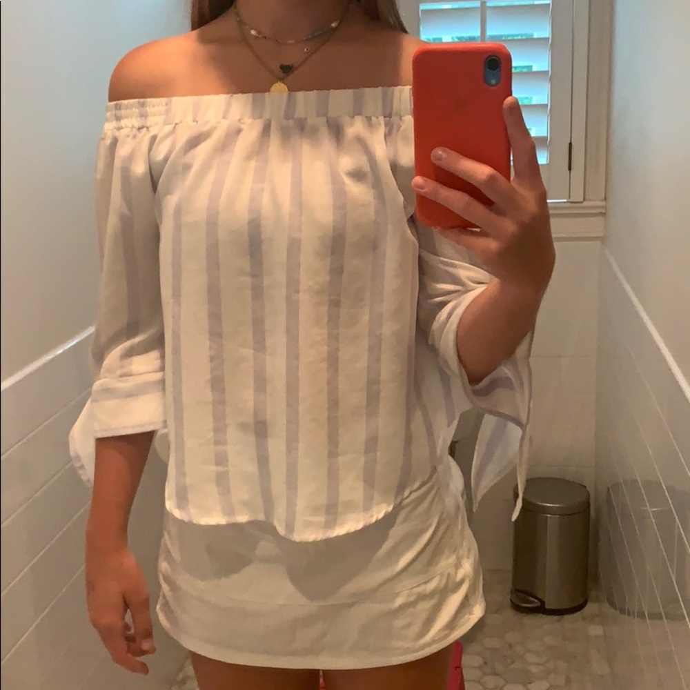 Blue and white off the shoulder top